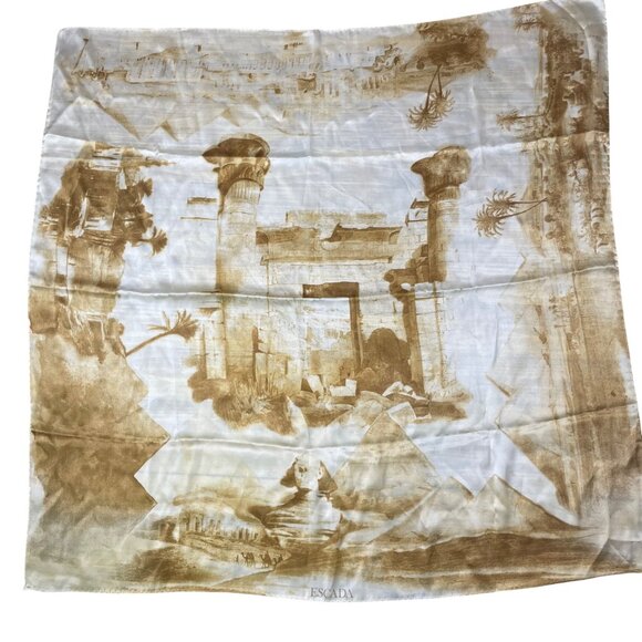 Escada Egyptian Pyramid Scarf 70"x33" Egypt Sphinx Pharoah - Picture 1 of 6